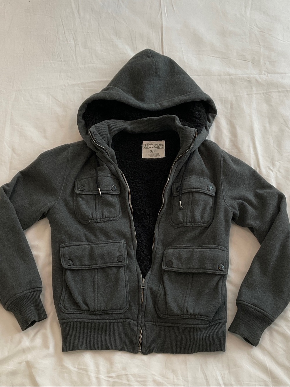 Vintage Y2K Aeropostale Heavyweight Sherpa Lined Utility Hooded Jacket. Size S